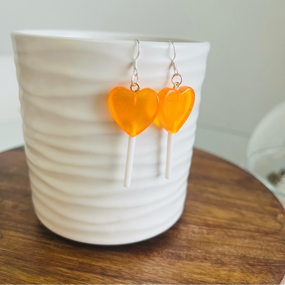 Sterling Silver Orange Lollipop Earrings - Picture 2 of 6
